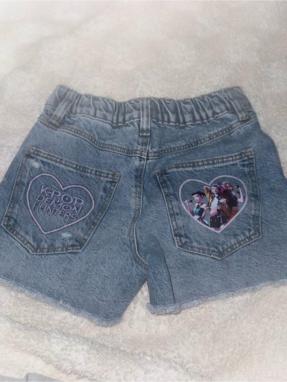 Zara Girls' Denim Shorts with Pink Heart Patches - Blue